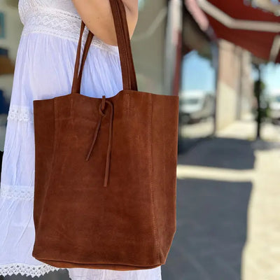 Casual Italian Leather Suede Tote