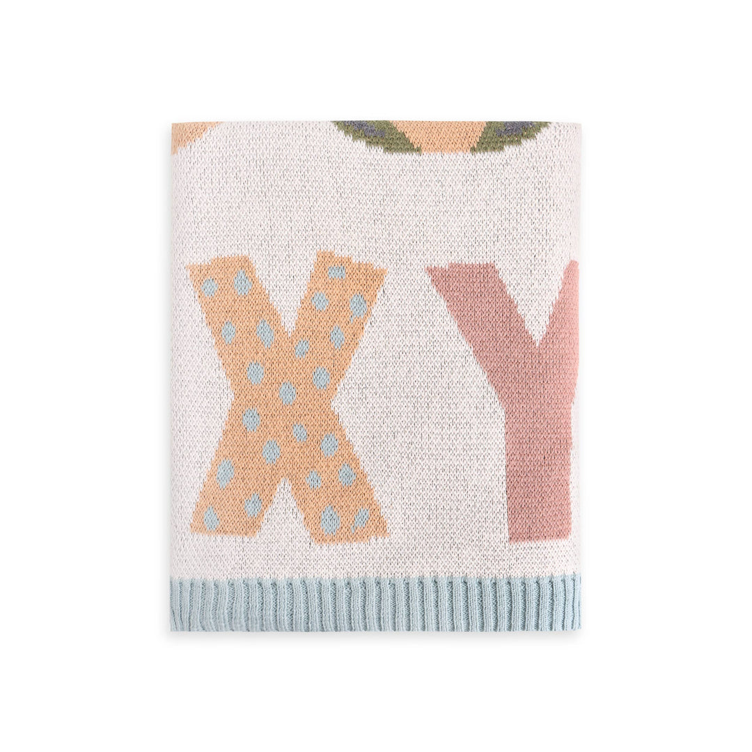 Alphabet Blue - Organic Jacquard Knit Baby Blanket