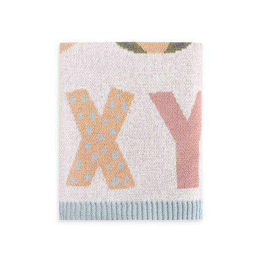 Alphabet Blue - Organic Jacquard Knit Baby Blanket