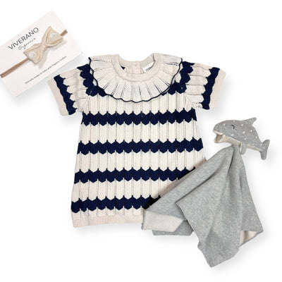 Ruffle Collar Fancy Knit Baby Sweater Dress