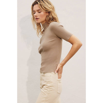 Mock Neck Short Sleeve Sweater