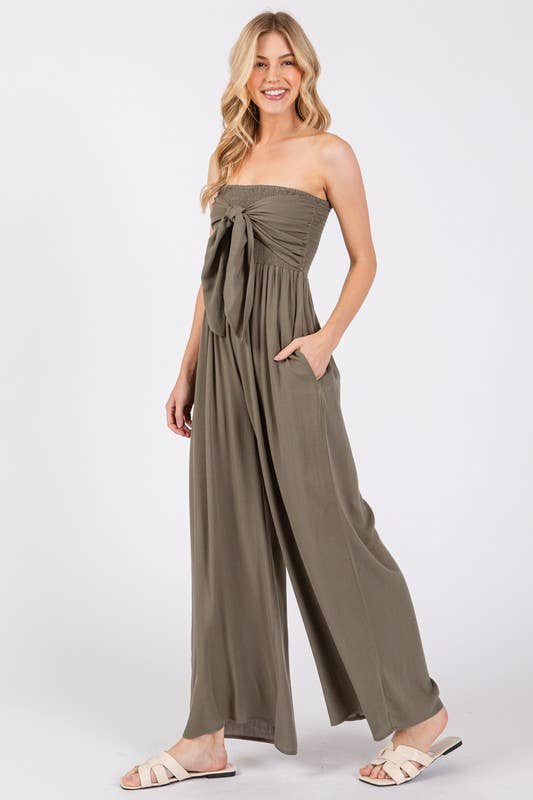 Front Tie Tank Top Wide Leg Jumpsuit