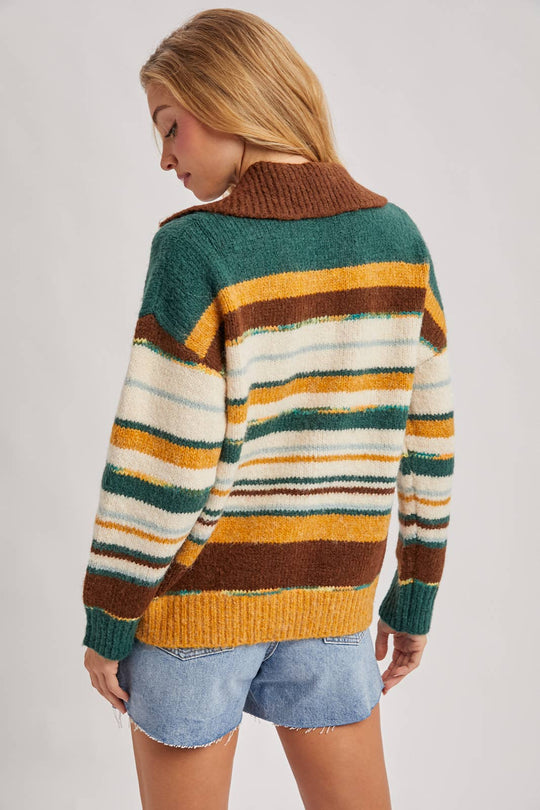 Multi-Colored Striped Polo Sweater