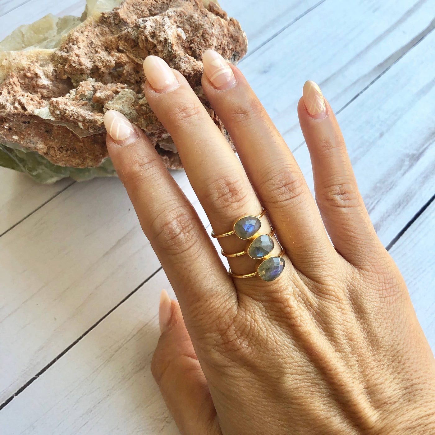 Baizaar Sterling Silver Labradorite Bar Ring - Simple Good