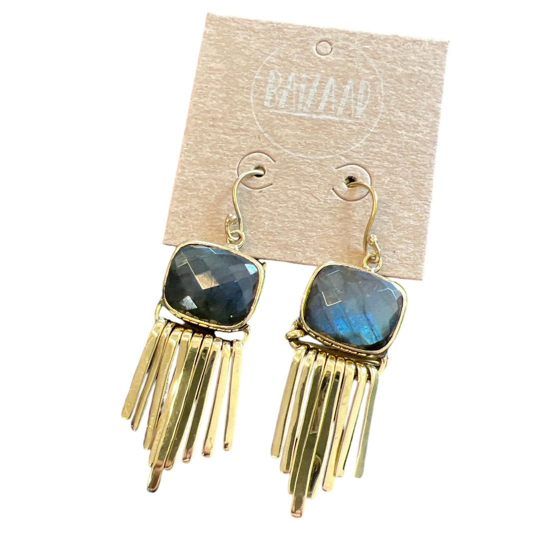 Brass Labradorite Fringe Earrings