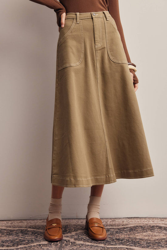 Contrast Stitch Utility Maxi Skirt