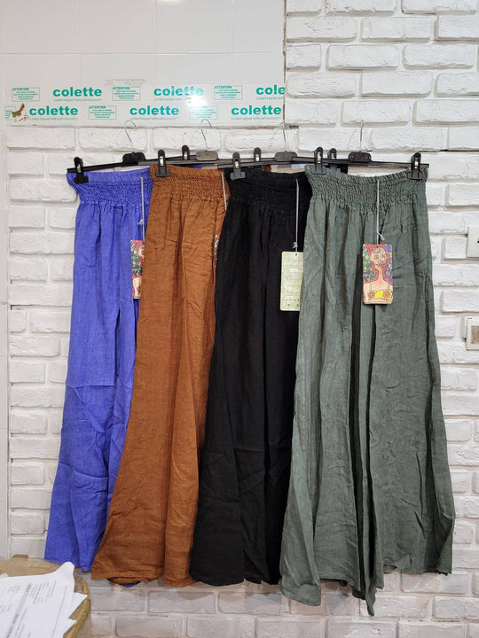 Flared Linen Pants w/ Wide Waistband