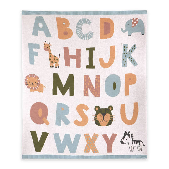 Alphabet Blue - Organic Jacquard Knit Baby Blanket