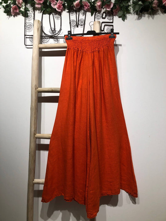 Flared Linen Pants w/ Wide Waistband
