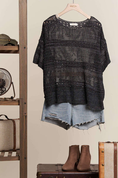 Short Sleeve See Through Knit Cover Up