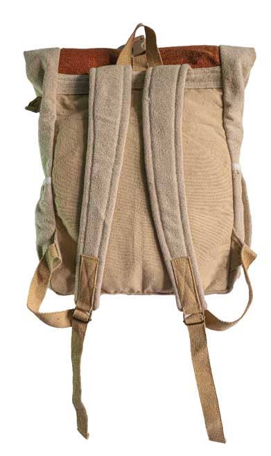 Brown Hemp Rucksack Bag with Fold on Top