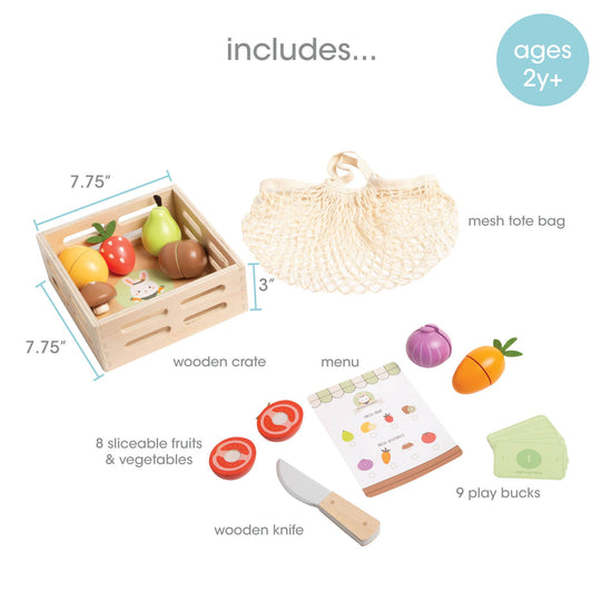 Wooden Farmers Market Toy Set, 21-Piece Pretend Play