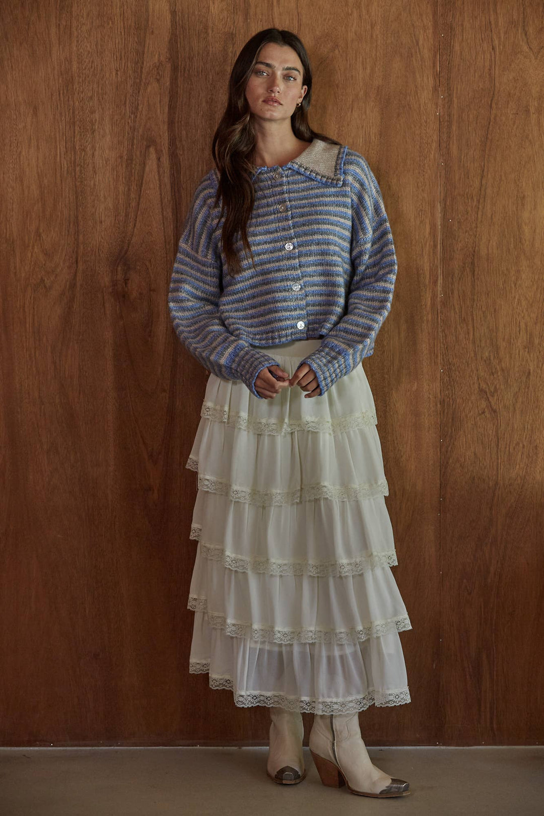 Striped Button Down Cardigan With Collar