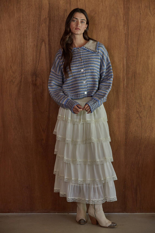Striped Button Down Cardigan With Collar