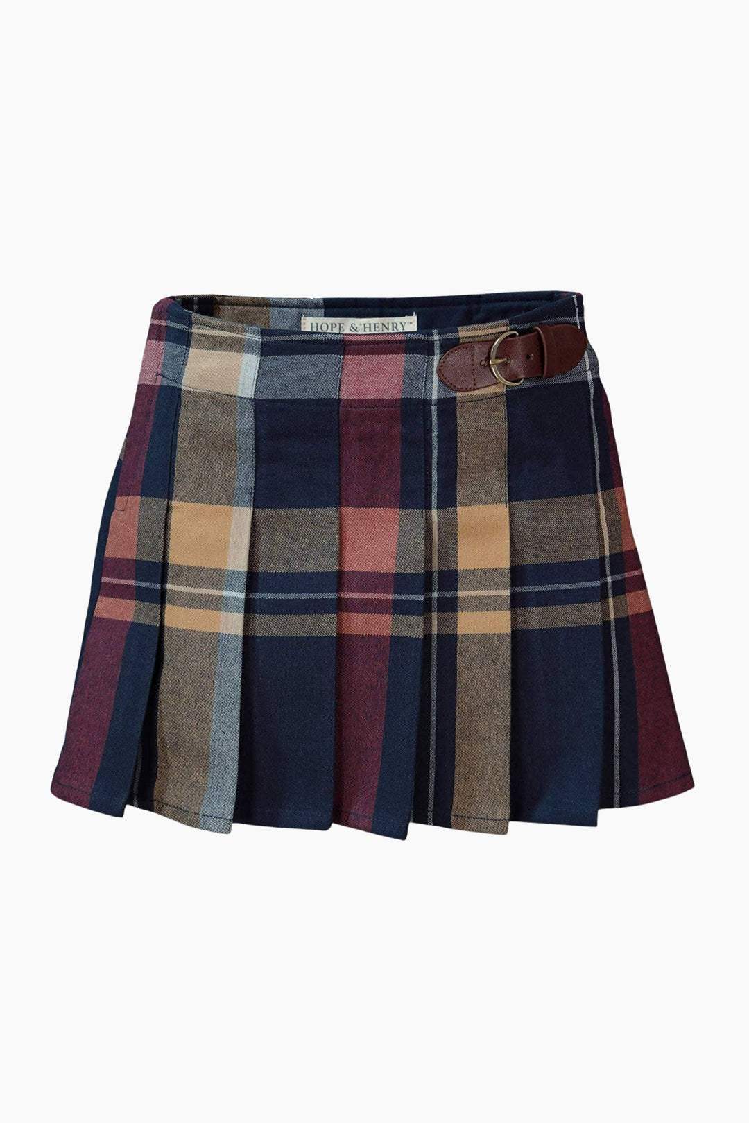 Plaid skirt with a belt on a white background
