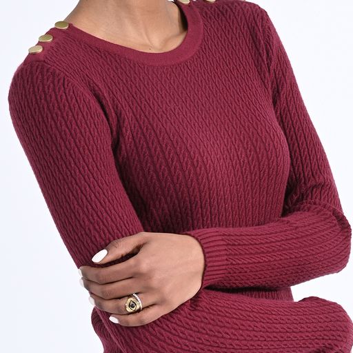 Molly Bracken Dark Red Sweater With Gold Button Detail - Simple Good
