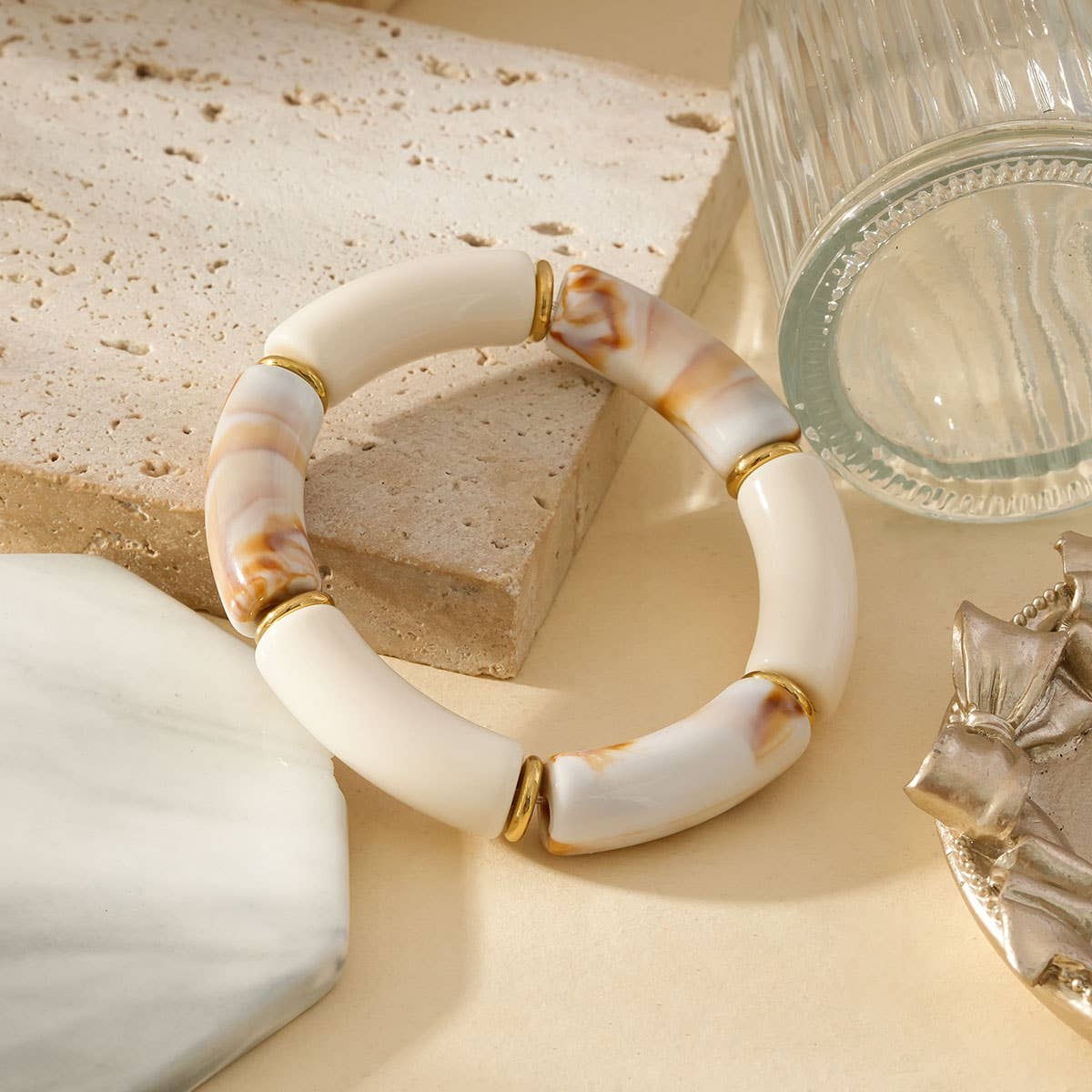 White and Brown Marble Acrylic Bracelet