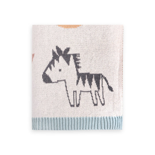 Alphabet Blue - Organic Jacquard Knit Baby Blanket