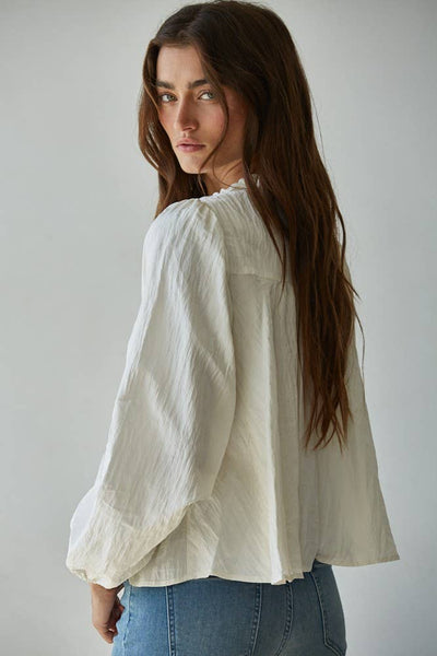 Woven Sheer Lace Detail Blouse