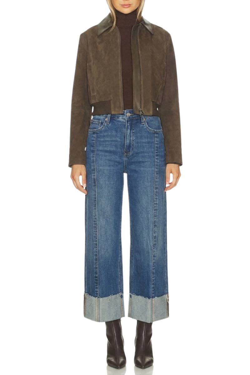 Inseam Transform High Rise Wide Leg Cuffed Jeans