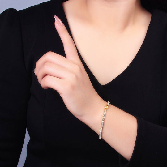 3mm Baguette Cut Cubic Zirconia Tennis Bracelet