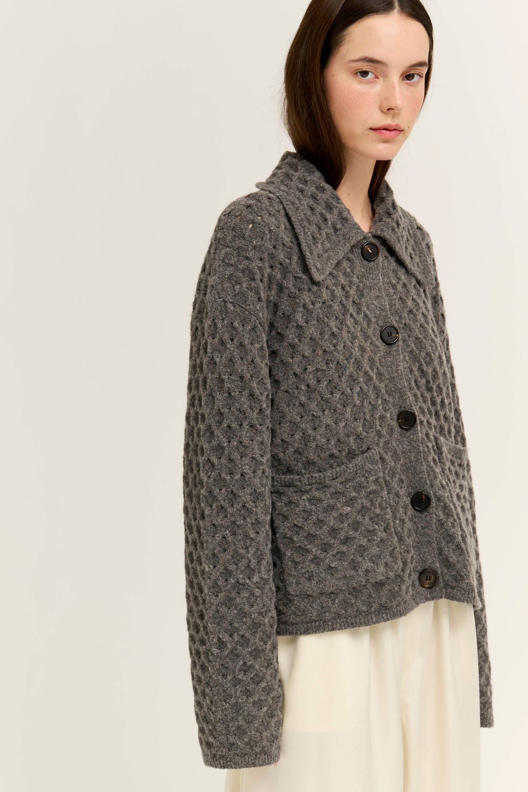 Textured Knit Sailor Collar Cardigan