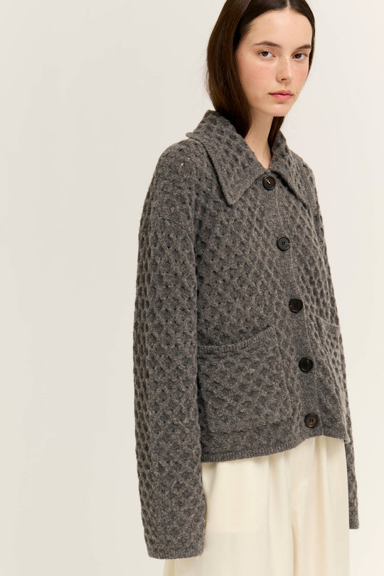 Textured Knit Sailor Collar Cardigan