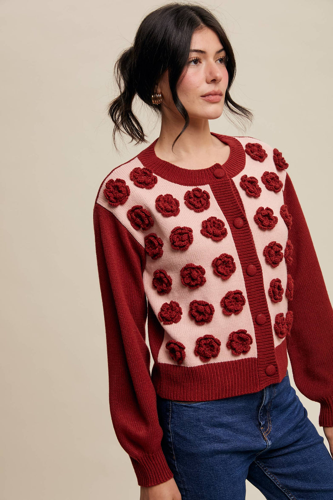 Rose Applique Knit Cardigan