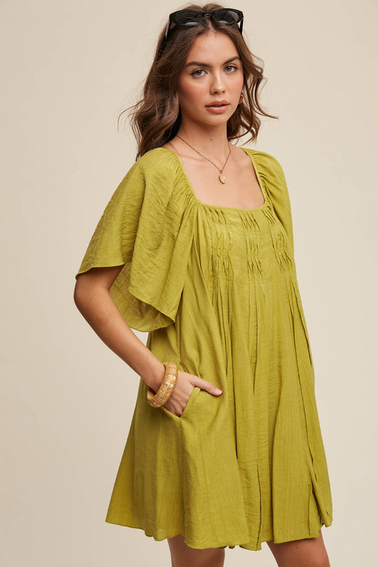 Textured A-Line Mini Dress with Flutter Sleeves