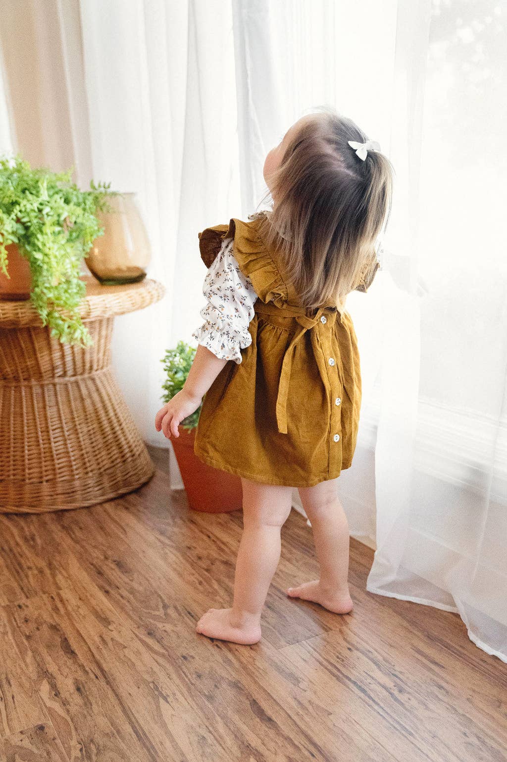 Corduroy Pinafore Baby Dress & Floral Shirt Set