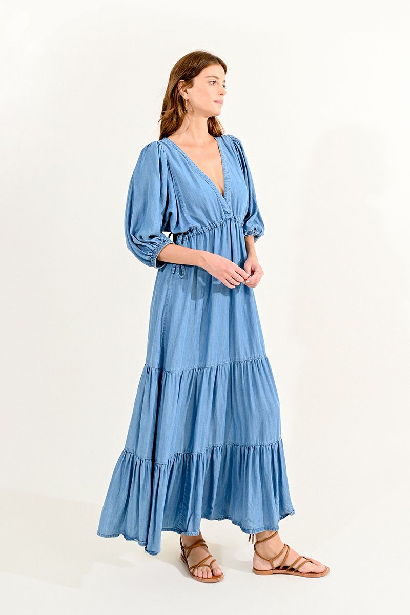 Molly Bracken Denim Blue Tiered Dress - Simple Good