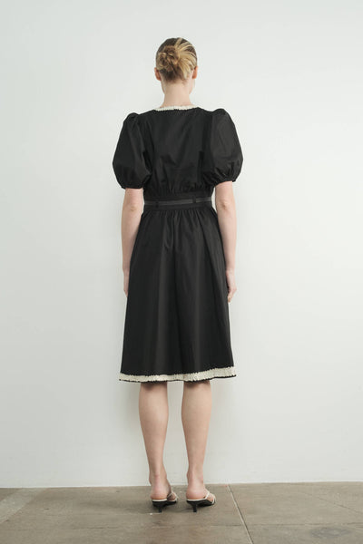 Embroidered Midi Dress with Puff Sleeve