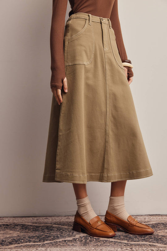 Contrast Stitch Utility Maxi Skirt
