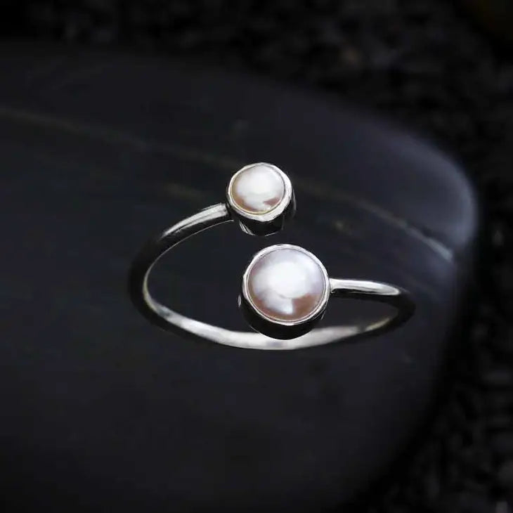 Nina Designs Adjustable Double Pearl Ring - Simple Good