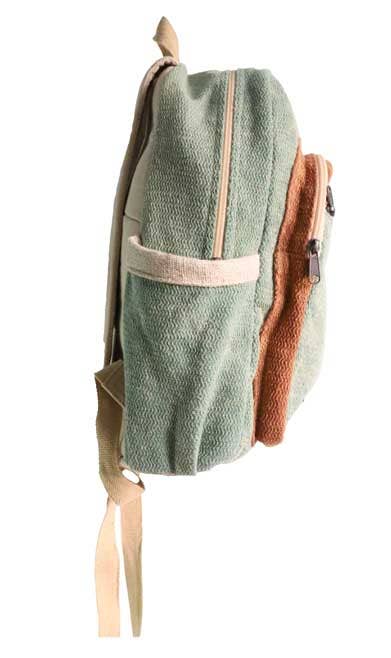 Hemp Cotton Backpack in Green and Light Brown