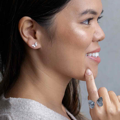 Sterling Silver Textured Butterfly Post Earrings