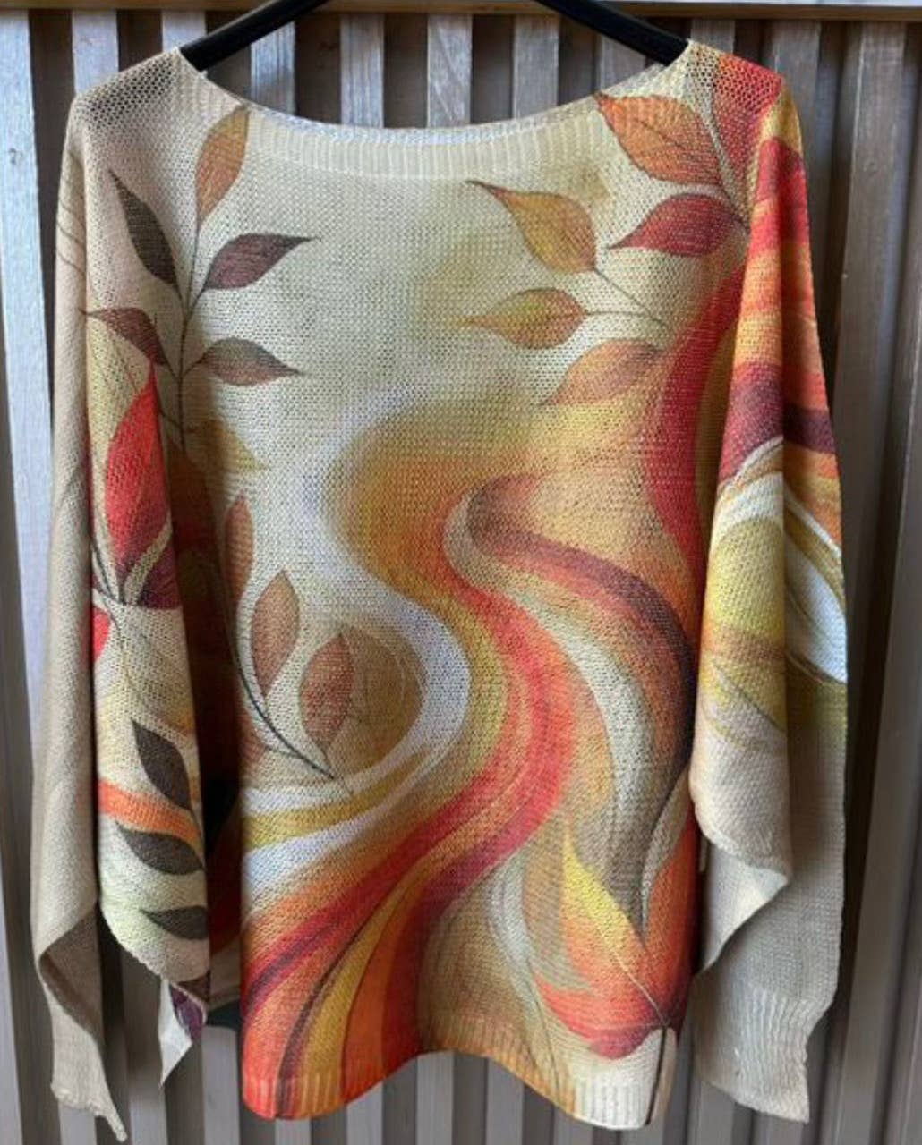 Abstract Swirl Round Neck Knit Printed Sweater