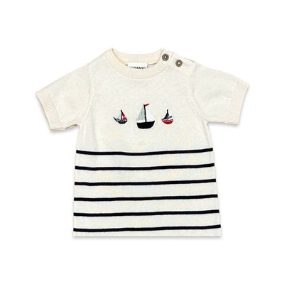 Sailboat Embroidered Knit Short Baby Romper