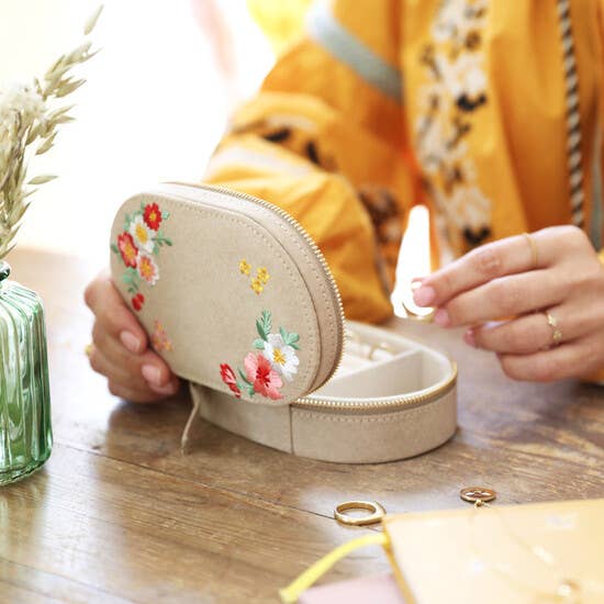 Embroidered Floral Velvet Jewelry Box