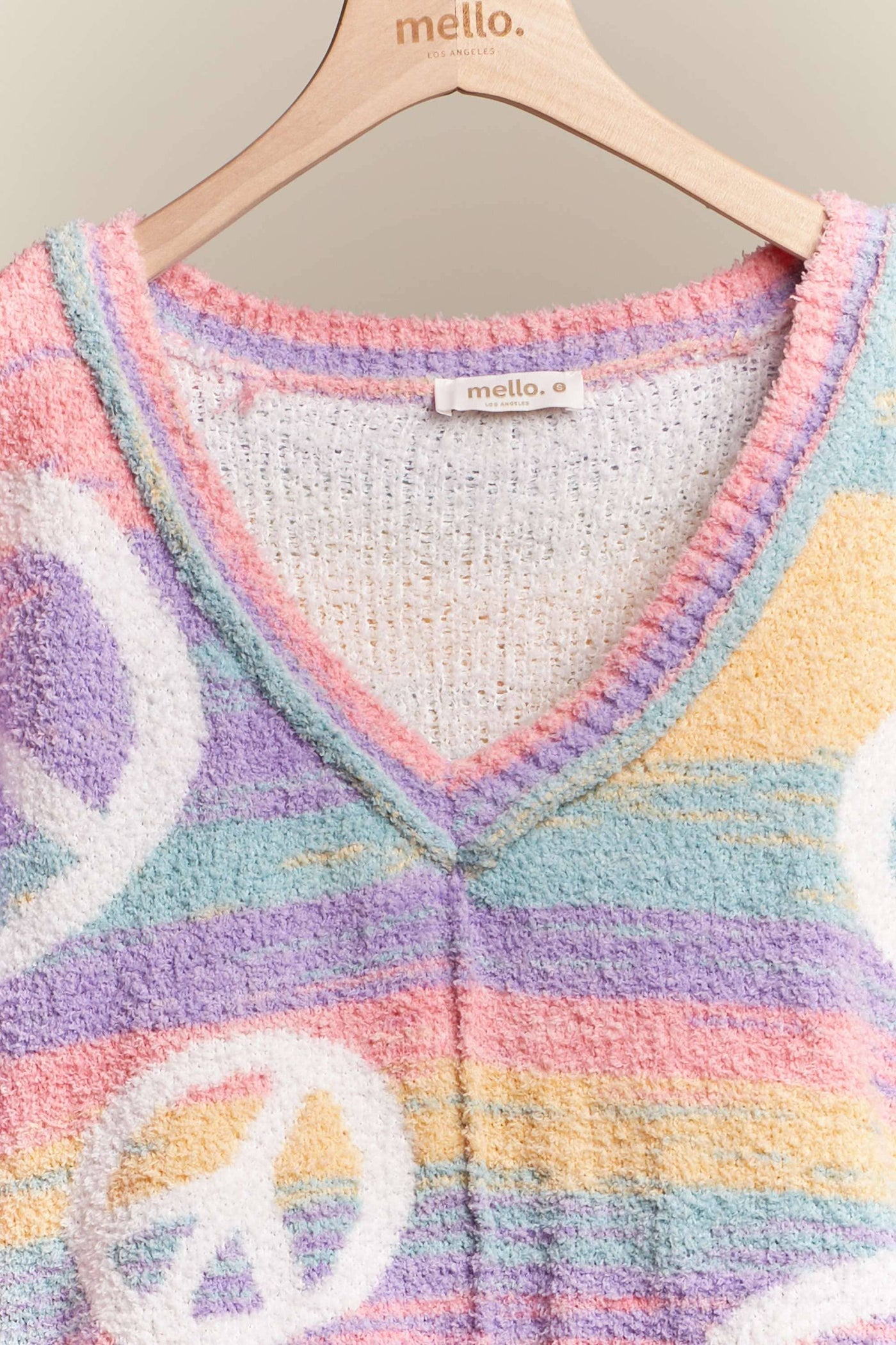 Pastel Rainbow Striped Peace Sign Sweater