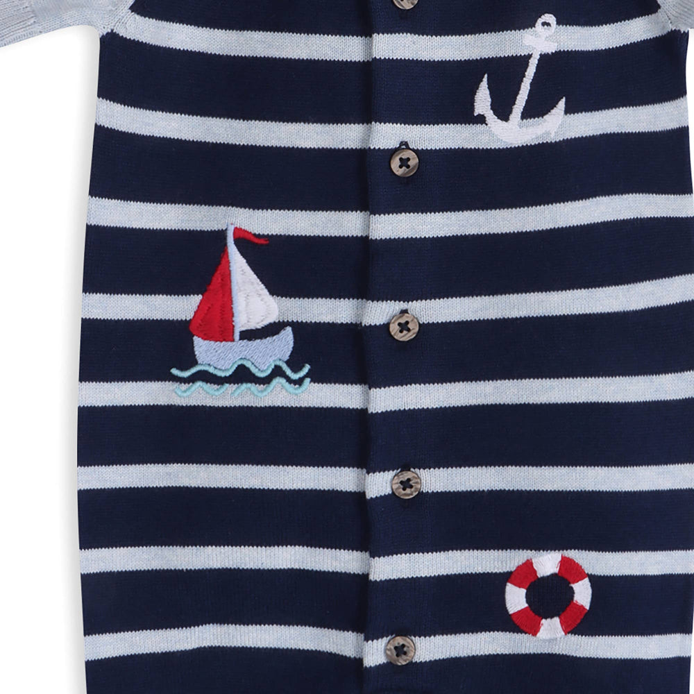 Nautical Stripe Embroidered Baby Knit Romper (Organic)