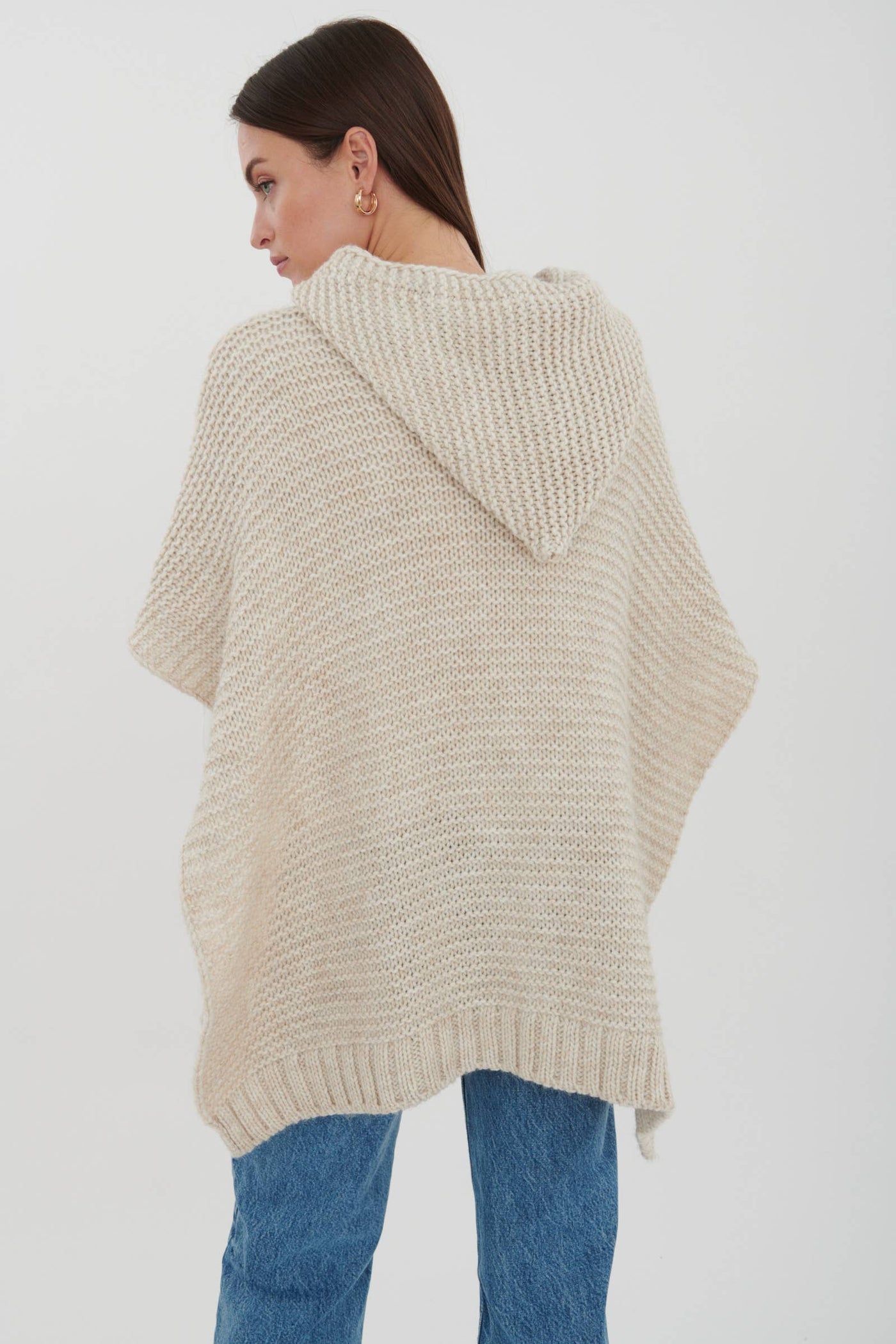 Alpaca Blend Hooded Knit Poncho
