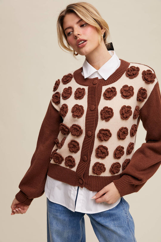 Rose Applique Knit Cardigan
