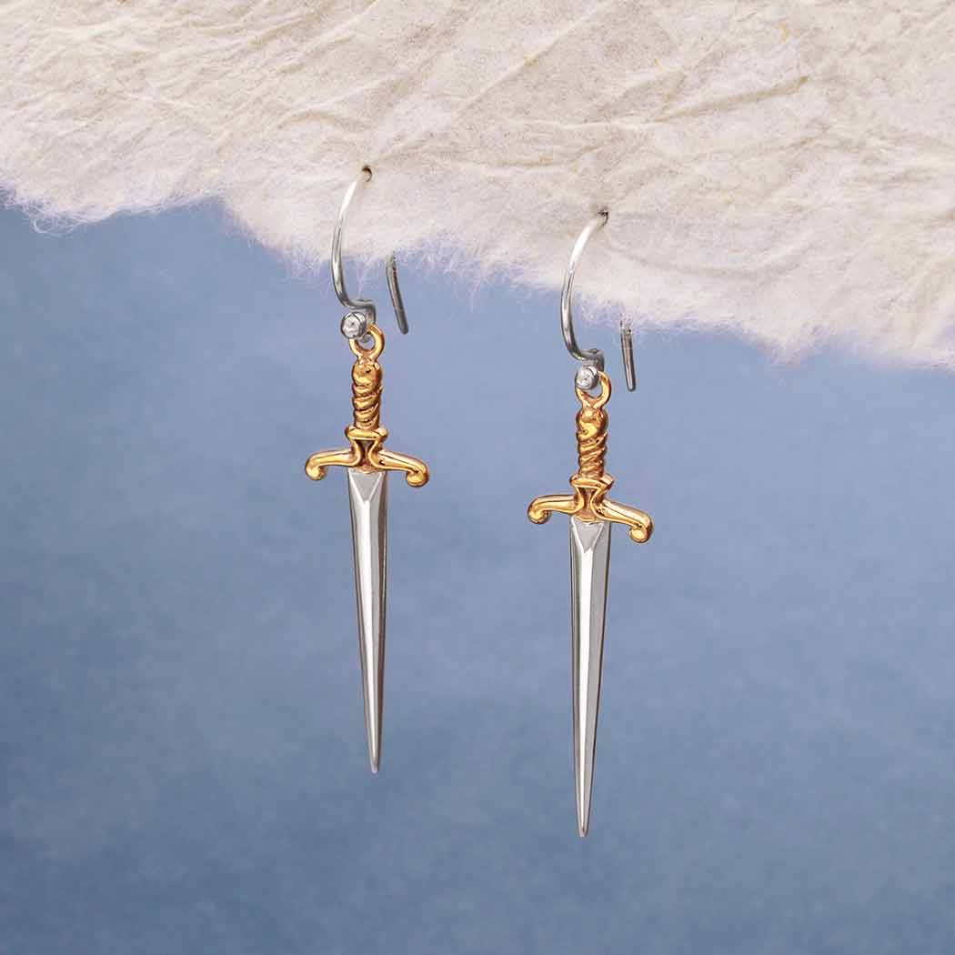 Sterling Silver Sword Dangle Earrings