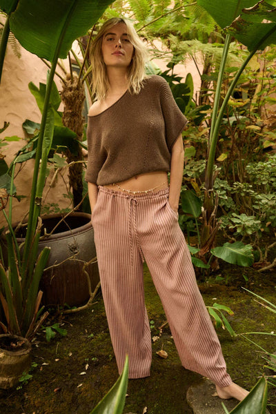 Stripe-Print Woven Wide-Leg Drawstring Pants