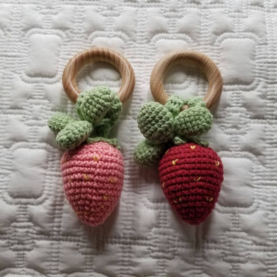 Strawberry Hand Crochet Cotton Rattle