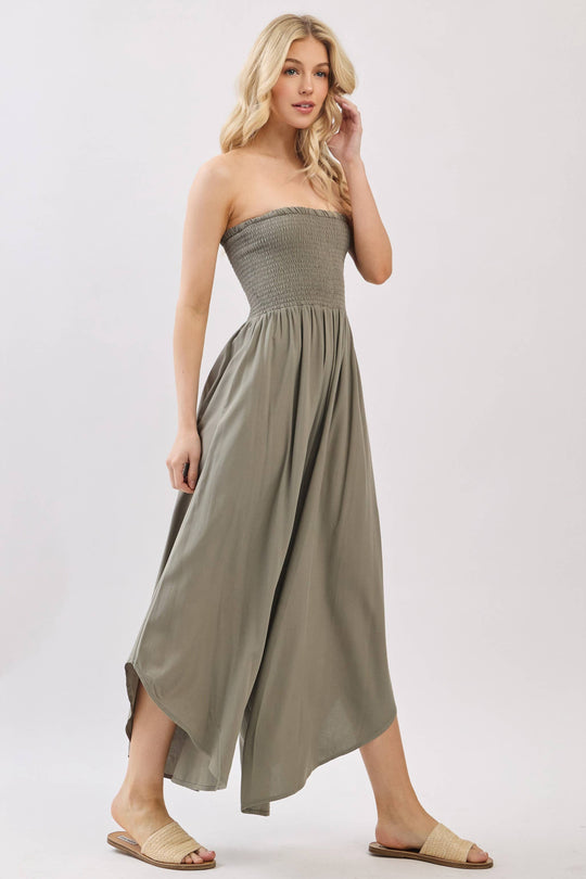 Solid Smocked Detailed Off Shoulder Jumpsuit
