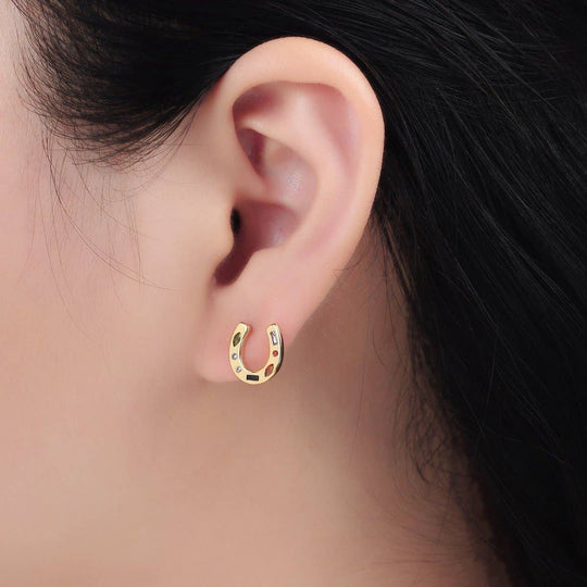 16K Gold Filled Multicolor CZ Horseshoe Stud Earrings