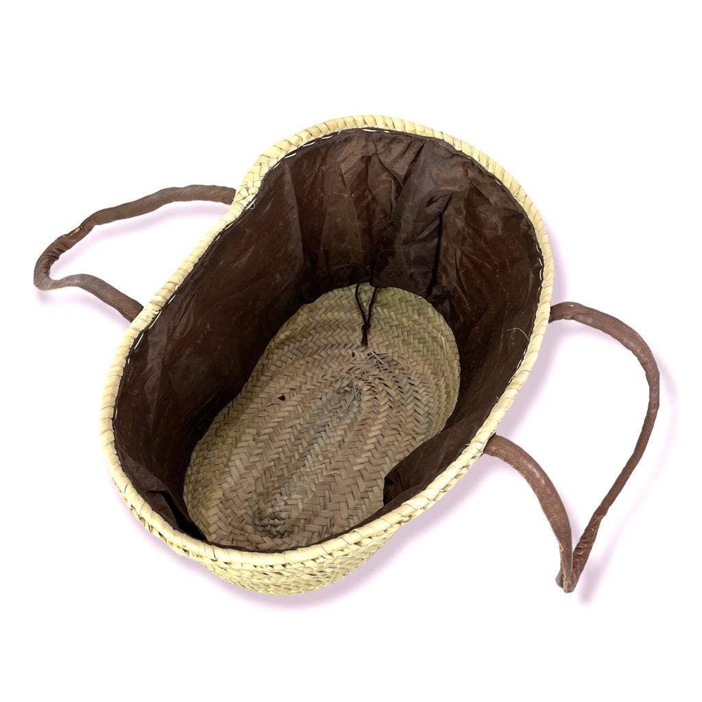 Large Straw Basket Bag with Leather Handles