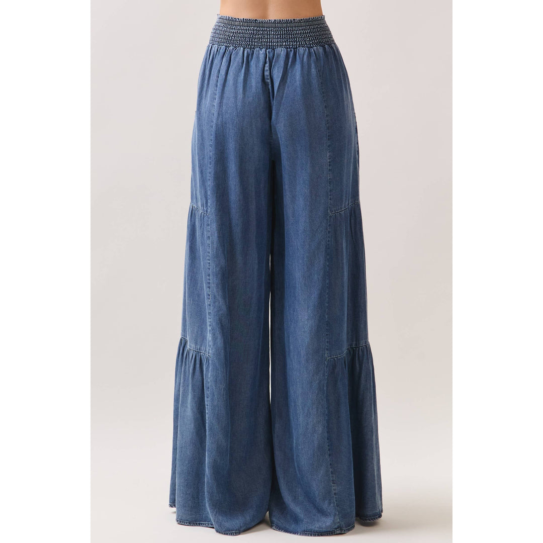 Denim Tencel Tiered Wide Leg Pants